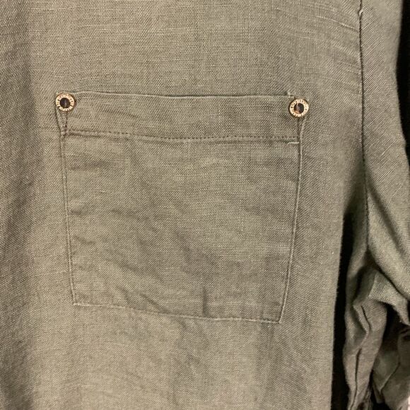 Ellen Tracy 100% linen olive green cropped bubble style blouse size large - Picture 5 of 8